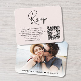 Cartão De Informações RSVP Rosa de Casamento de Código QR de Foto Modern