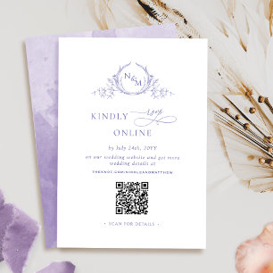 Cartão De Informações RSVP Roxo Elegante Monograma Online, Código QR