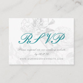 Cartão De Informações RSVP Simple Floral Silver Teal