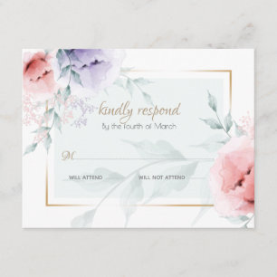 Cartão De Informações RSVP Trendy Coral & Lilac Aquarelle Peonies