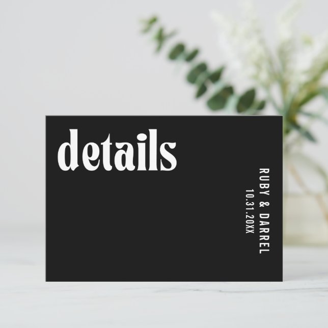 Cartão De Informações Ruby Black Modern Wedding (Em pé/Frente)