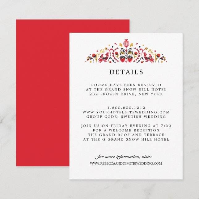 Cartão De Informações Russo Art Khokhloma WEDDING Detalhes do Convidado (Frente/Verso)