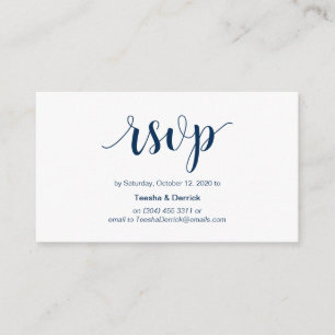 Cartão De Informações Russo moderno, Script Azul Marinho, RSVP on-line