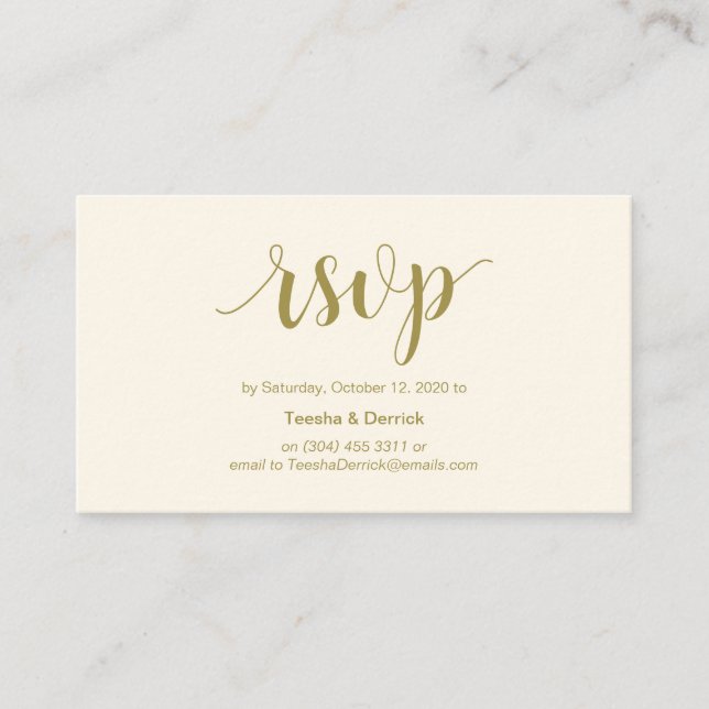 Cartão De Informações Russo moderno, script Dourado, RSVP online (Frente)