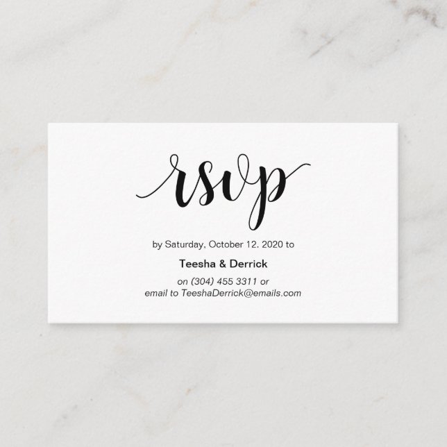 Cartão De Informações Russo Moderno, Script Preto, RSVP on-line (Frente)