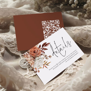 Cartão De Informações Rust Florals Script QR Code Detalhes do Casamento