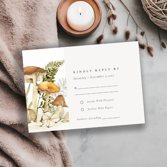 Cartão De Informações Rust Orange Mushroom Fern Foliage Weding RSVP (Criador carregado)