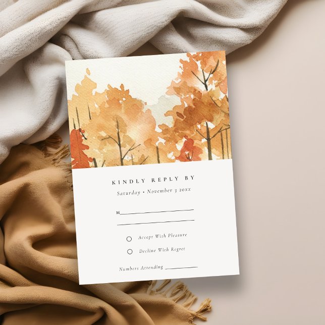 Cartão De Informações Rust Orange Yellow Autumn Fall Trees Weding RSVP (Criador carregado)