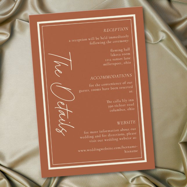 Cartão De Informações Rust Terracotta Minimalist Frame Wedding (Rust Terracotta Minimalist Frame Wedding Enclosure Card)