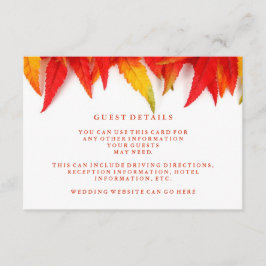 Cartão De Informações Rustic Autumn Deixa Detalhes do Convidado do Casam