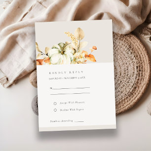 Cartão De Informações Rustic Autumn Pumpkin Leafy Floral Wedding RSVP