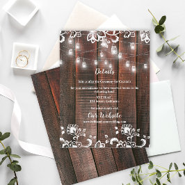 Cartão De Informações Rustic Barn Wood Lace String Lights Wedding Detail