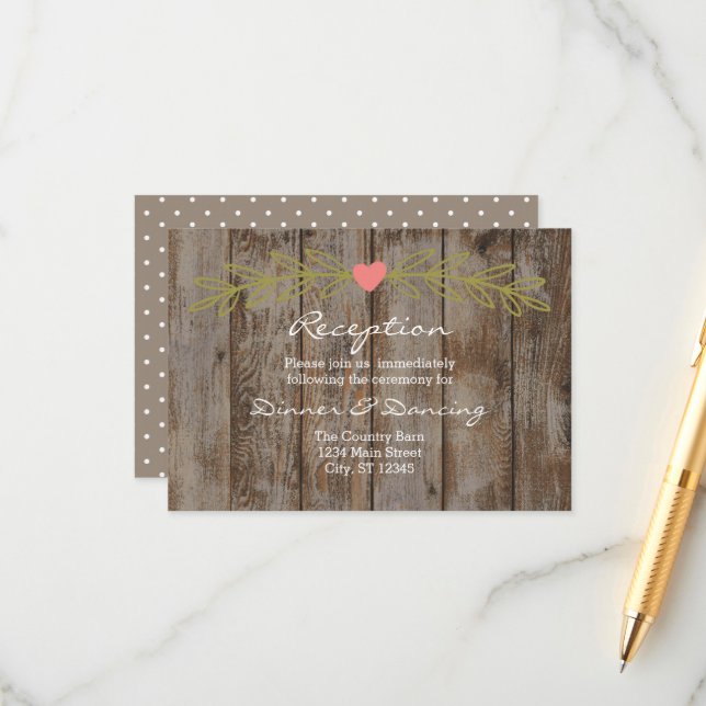 Cartão De Informações Rustic Barn Wood Wedding Reception Enclosure Card (Frente/Verso In Situ)