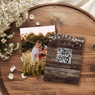 Cartão De Informações Rustic Barn Wood Weding Código QR RSVP