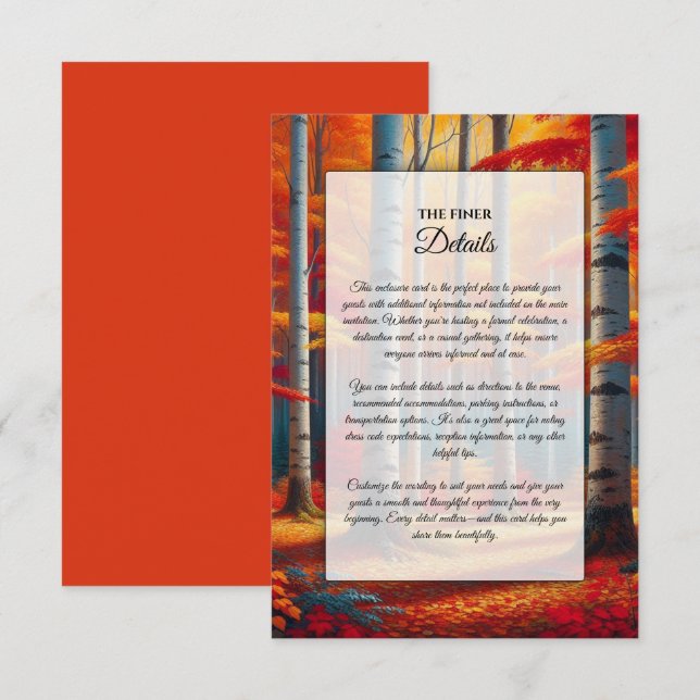 Cartão De Informações Rustic Birch Tree Fall Wedding (Frente/Verso)