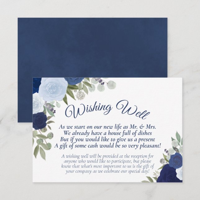 Cartão De Informações Rustic Blue Boho Floral Weding Wishing Good (Frente/Verso)