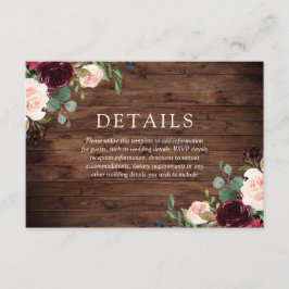 Cartão De Informações Rustic Blush & Burgundy Flowers All Season Weding