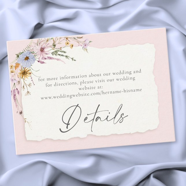 Cartão De Informações Rustic Blush Pink Romantic Wildflower Wedding (Rustic Blush Pink Romantic Wildflower Wedding Enclosure Card)