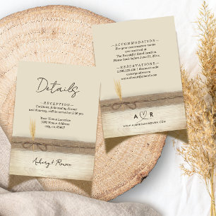 Cartão De Informações Rustic Boho Burlap Wood Pampass Detalhes De Casame