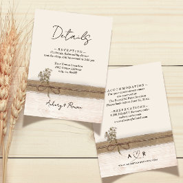 Cartão De Informações Rustic Boho Burlap Wood Wildflower Detalhes do Cas
