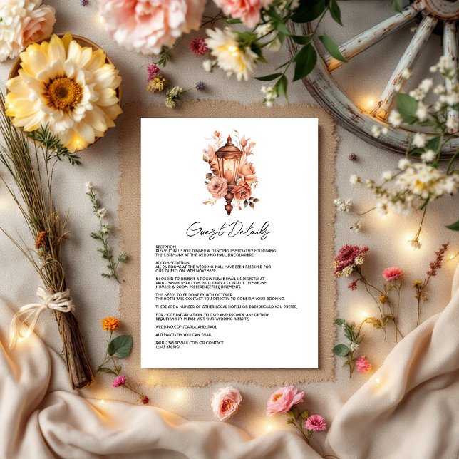 Cartão De Informações Rustic Boho Floral Western Weding Detalhes do Conv (Rustic Boho Floral Western Wedding Guest Details Enclosure Card)