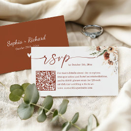 Cartão De Informações Rustic Boho Terracotta Weding Código QR RSVP