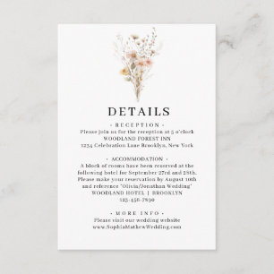 Cartão De Informações Rustic Boho Wildflower Watercolor Detalhes do Casa