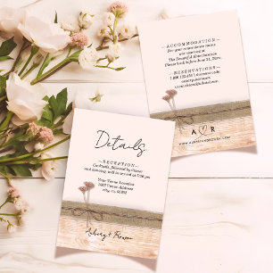 Cartão De Informações Rustic Boho Wood Blush Wildflower Detalhes do Casa