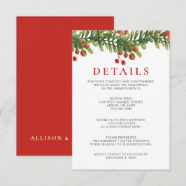 Cartão De Informações Rustic Boughes of Holly Winter Christmas Wedding
