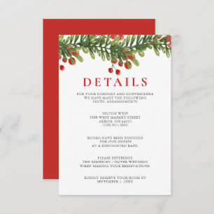 Cartão De Informações Rustic Boughes of Holly Winter Christmas Wedding