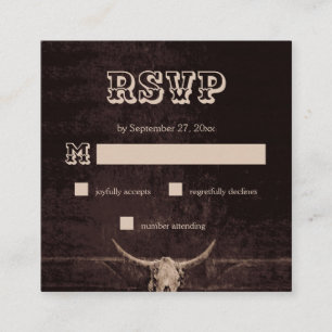 Cartão De Informações Rustic Brown Western Bull Skull Weding RSVP