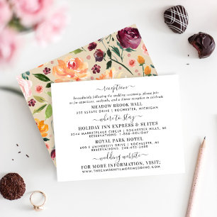 Cartão De Informações Rustic Burgundy Beige Floral Wedation Information