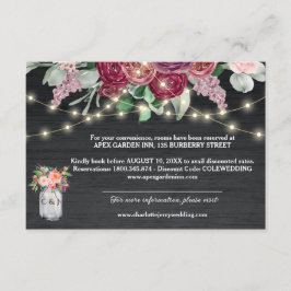 Cartão De Informações Rustic Burgundy Mason Jar Lights Detalhes do Casam