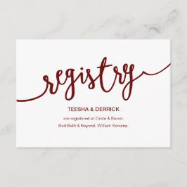 Cartão De Informações Rustic Burgundy Script, Registro de Casamento