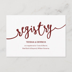 Cartão De Informações Rustic Burgundy Script, Registro de Casamento