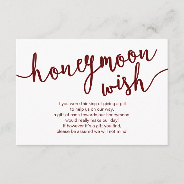Cartão De Informações Rustic Burgundy Script, Wish Casado de Lua de Honr (Frente)