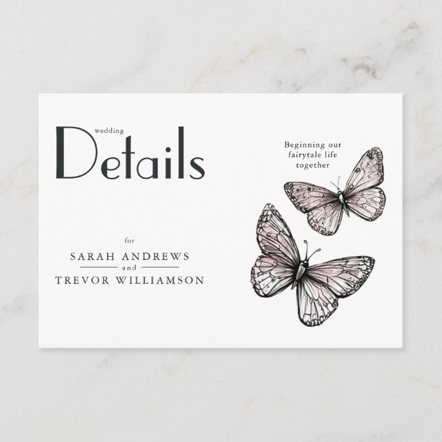 Cartão De Informações Rustic Butterflies Sketch Blush  (Frente)