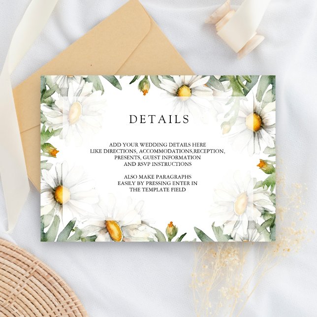 Cartão De Informações Rustic Daisies Floral Wedding Details (Criador carregado)