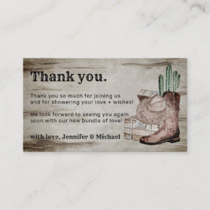 Cartão De Informações Rustic Dark Obrigado Bebê Cowboy