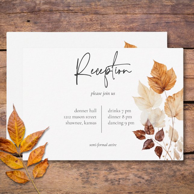 Cartão De Informações Rustic Delicate Burgundy & Rust Fall Folaves (Rustic Delicate Burgundy & Rust Fall Leaves Reception Enclosure Card)