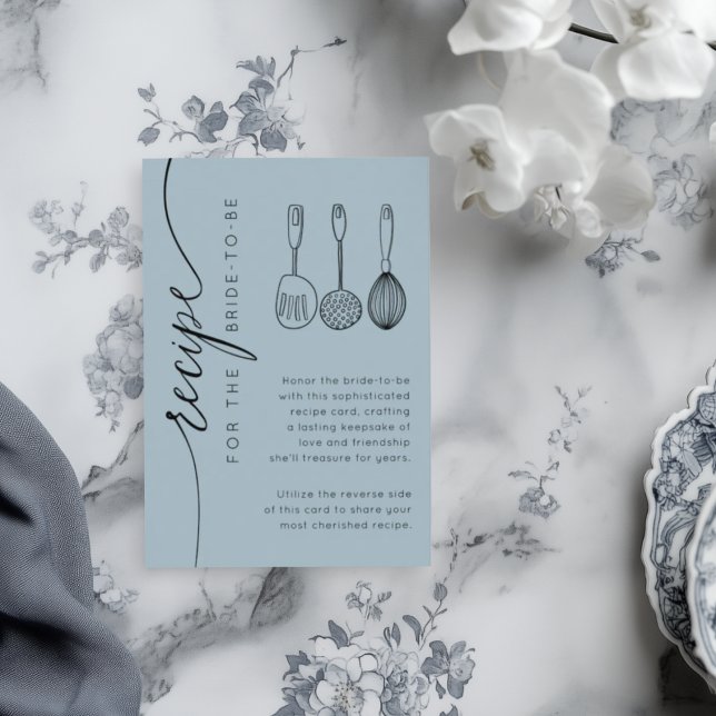 Cartão De Informações Rustic Dusty Blue Bridal Shower Recipe (Criador carregado)