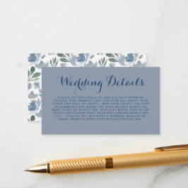 Cartão De Informações Rustic Dusty Blue Floral Detalhes do Casamento Flo