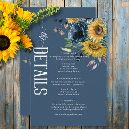 Cartão De Informações Rustic Dusty Blue Sunflower Detalhes do Casamento