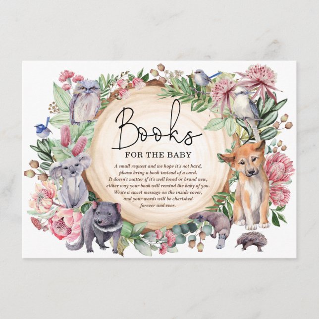 Cartão De Informações Rustic Floral Austrália Animal Livros para Bebê (Frente)