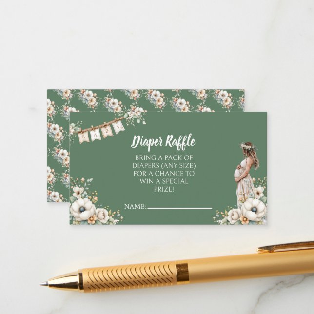 Cartão De Informações Rustic Floral Baby Shower Diaper Raffle   (Frente/Verso In Situ)