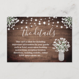 Cartão De Informações Rustic Floral Mason Jar Lights Detalhes do Casamen