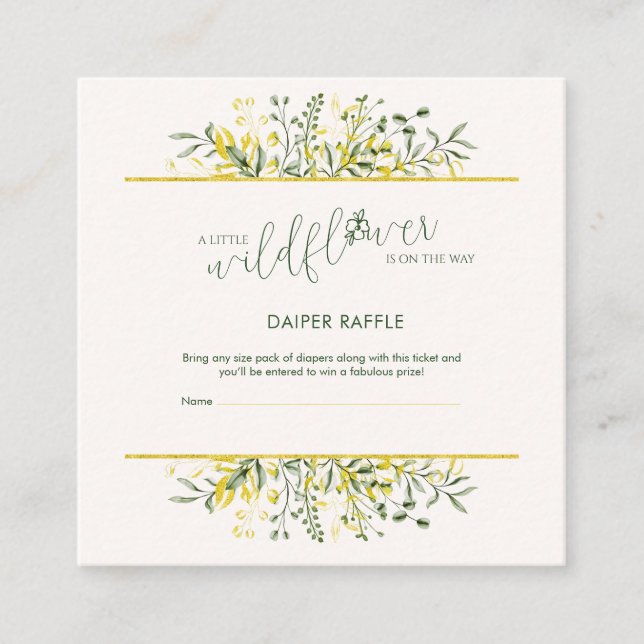 Cartão De Informações Rustic Golden Frame Wildflower Diaper Raffle (Frente)