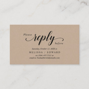 Cartão De Informações Rustic Kraft, Black Script, RSVP respondem