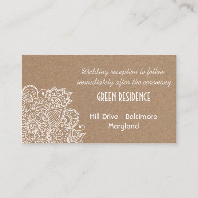 Cartão De Informações Rustic Kraft Paper Paisley Wedding Insert (Frente)