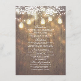 Cartão De Informações Rustic Mason Jars Lights Lace Informações de Casam